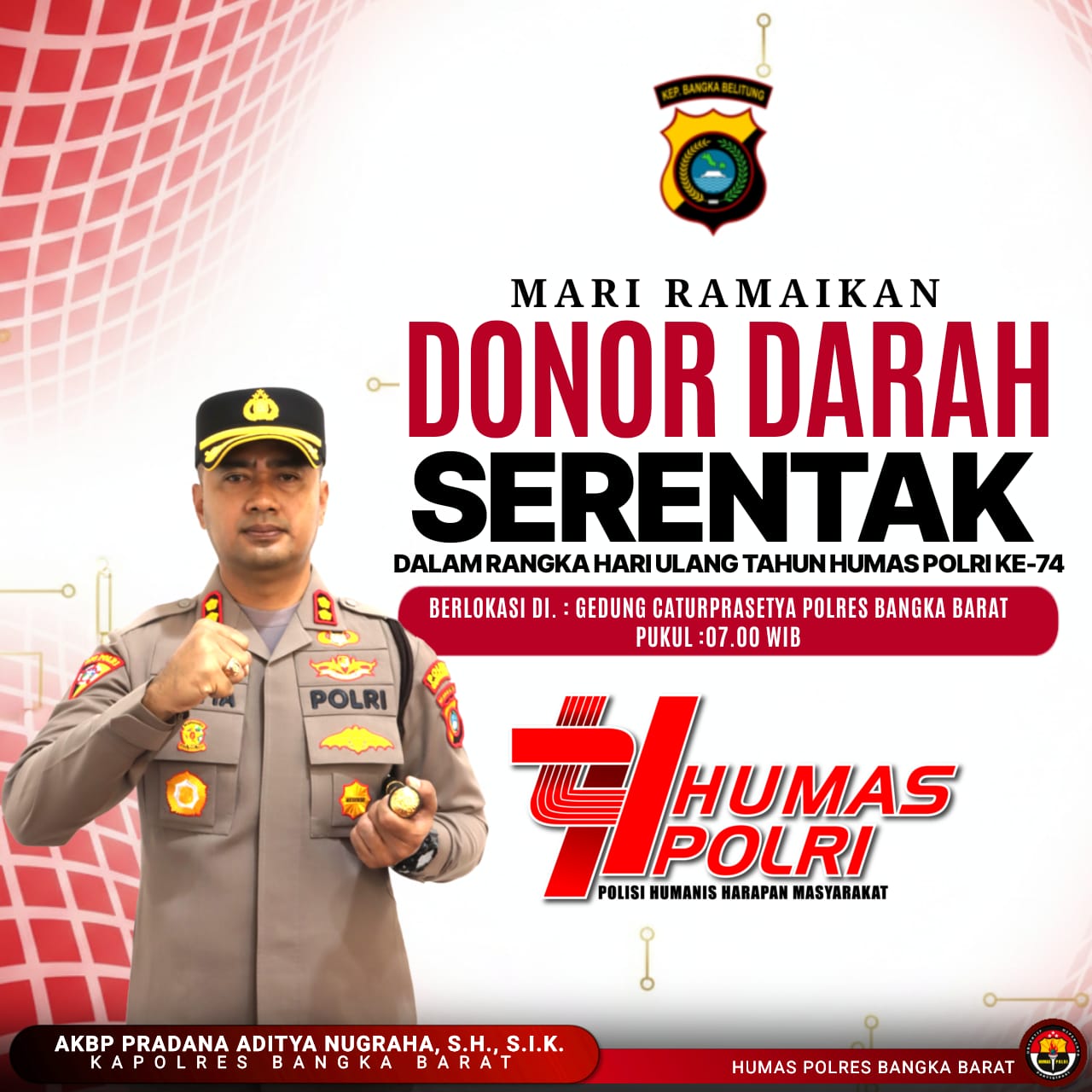 Polres Bangka Barat Gelar Donor Darah Besok Pagi dalam Rangka HUT Ke-74 Humas Polri