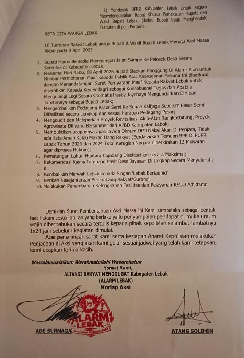 Soroti Etika Kepemimpinan Bupati Lebak: Alarm Lebak: Sampaikan Aspirasi Ke DPRD