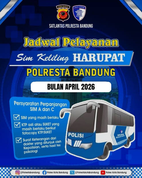 Jadwal SIM Keliling Polresta Bandung, Hari Ini Senin (27/4/2026), Cek Lokasi dan Persyaratannya